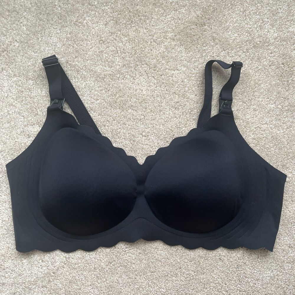 MomCozy Nursing Bra 3XL Plus Black Wireless Seamless Maternity Scalloped Edge